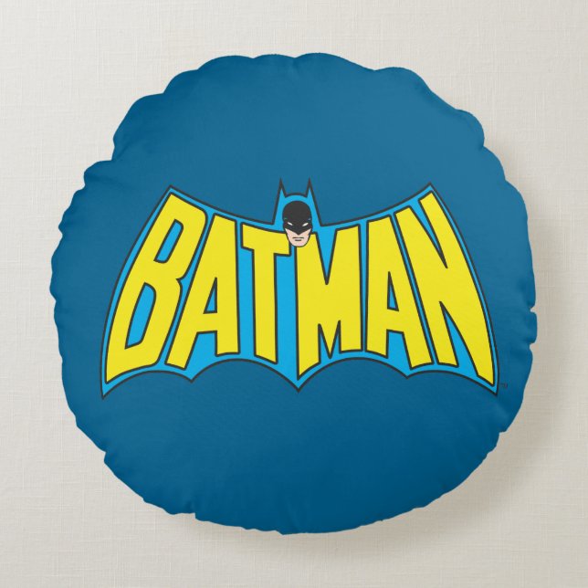 Batman |  Geel Blauwe Logo Rond Kussen (Voorkant)