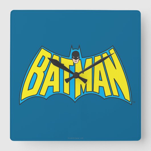 Batman |  Geel Blauwe Logo Vierkante Klok (Voorkant)