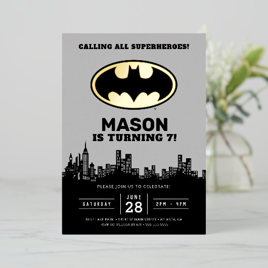 Batman - Gotham City | Aanbesteding op zondag Folie Uitnodiging (Staand Voorkant)
