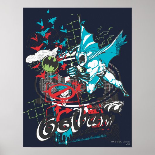 Batman Gotham Guardian Lineart Collage Poster (Voorkant)
