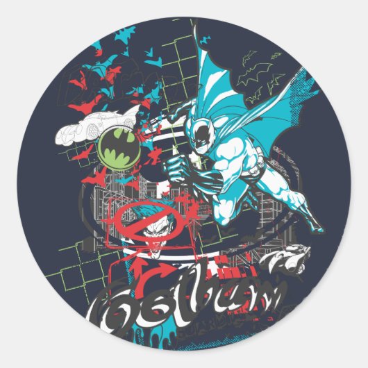 Batman Gotham Guardian Lineart Collage Ronde Sticker (Voorkant)