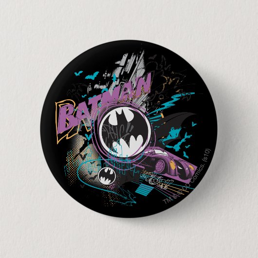 Batman Gotham Skyline Sketch Ronde Button 5,7 Cm (Voorkant)