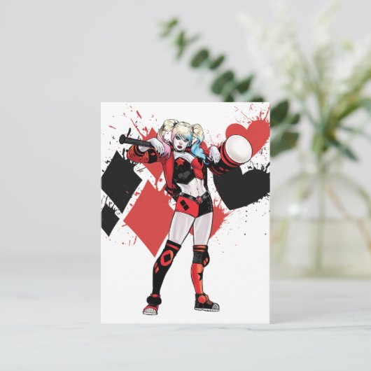 Batman | Harley Quinn Hearts & Diamonds Splatter Briefkaart (Staand voorkant)