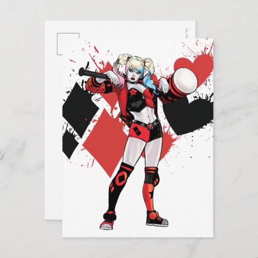Batman | Harley Quinn Hearts & Diamonds Splatter Briefkaart (Voorkant / Achterkant)