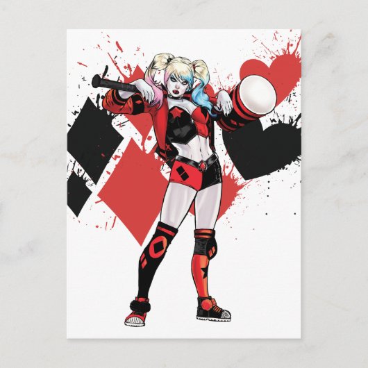 Batman | Harley Quinn Hearts & Diamonds Splatter Briefkaart (Voorkant)