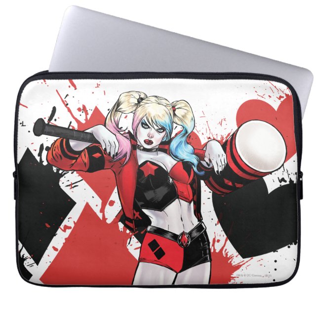 Batman | Harley Quinn Hearts & Diamonds Splatter Laptop Sleeve (Voorkant)