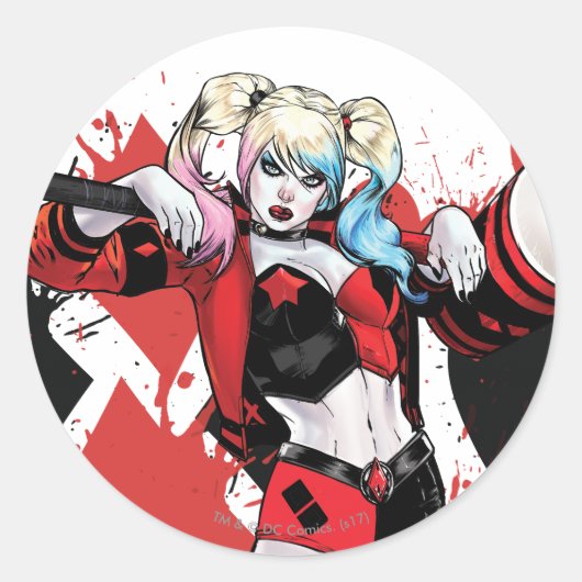 Batman | Harley Quinn Hearts & Diamonds Splatter Ronde Sticker (Voorkant)