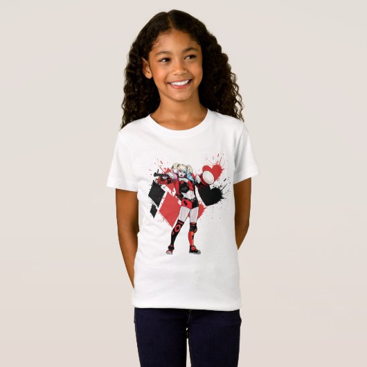 Batman | Harley Quinn Hearts & Diamonds Splatter T-shirt (Voorkant volledig)