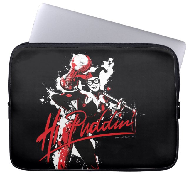 Batman | Harley Quinn "Hi Puddin" Ink Art Laptop Sleeve (Voorkant)