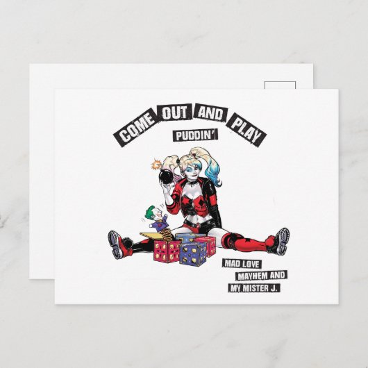 Batman | Harley Quinn "kom uit en speel Puddin" Briefkaart (Voorkant / Achterkant)