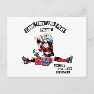 Batman   Harley Quinn "kom uit en speel Puddin" Briefkaart