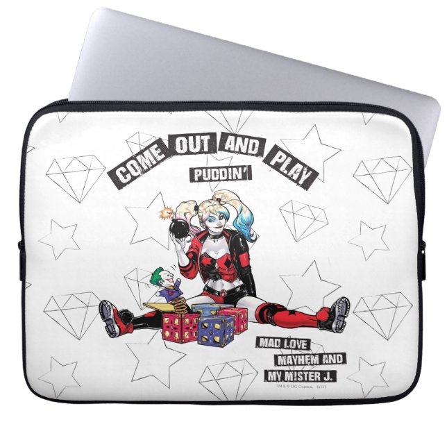 Batman | Harley Quinn "kom uit en speel Puddin" Laptop Sleeve (Voorkant)