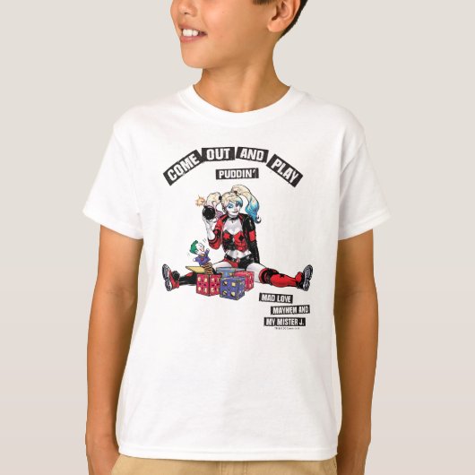 Batman | Harley Quinn "kom uit en speel Puddin" T-shirt (Voorkant)