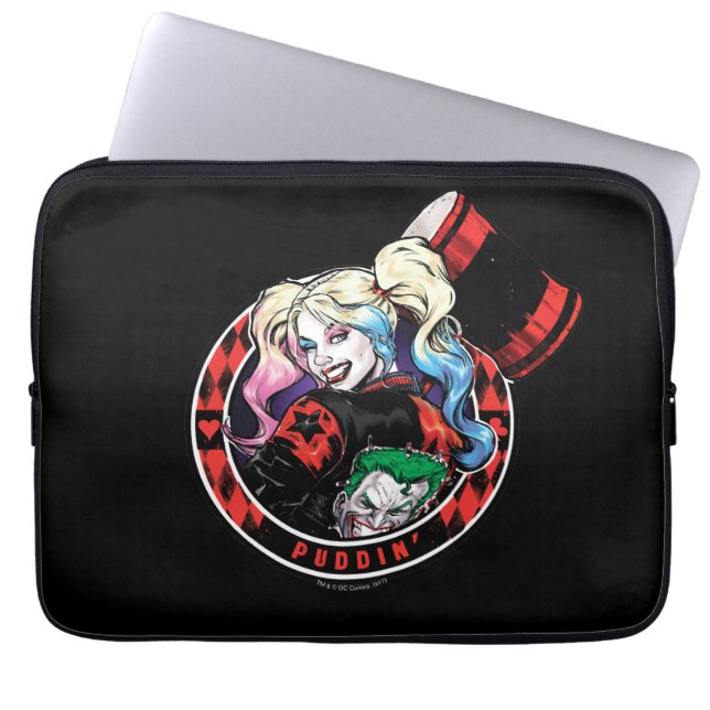 Batman | Harley Quinn Winking with Mallet Laptop Sleeve (Voorkant)