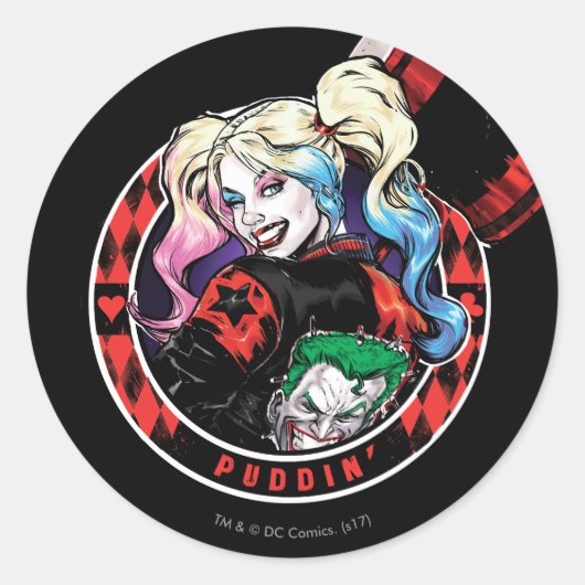 Batman | Harley Quinn Winking with Mallet Ronde Sticker (Voorkant)