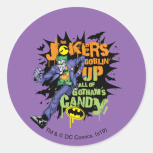 Batman   Joker's Goblin' Up All of Gotham's Snoep Ronde Sticker