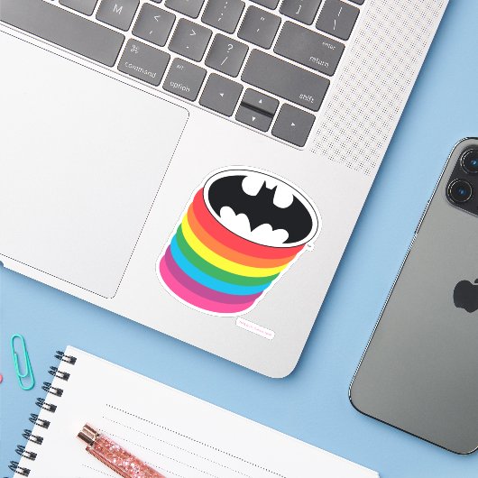 Batman Layered Rainbow Logo Sticker (Laptop met iPhone)