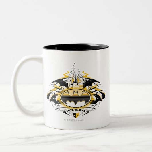 Batman Logo met auto's Tweekleurige Koffiemok (Links)