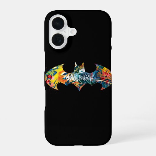 Batman Logo Neon/80s Graffiti iPhone 16 Hoesje (Achterkant)
