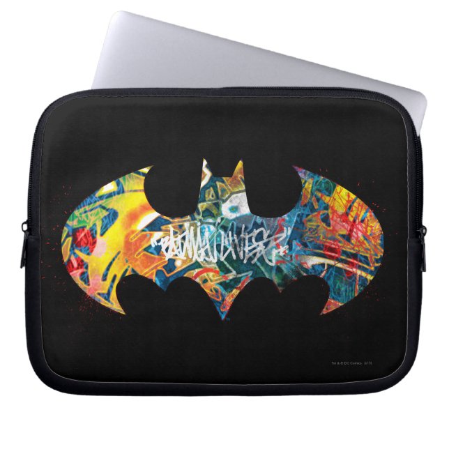 Batman Logo Neon 80's Graffiti Laptop Sleeve (Voorkant)