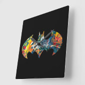 Batman Logo Neon/80s Graffiti Vierkante Klok (Hoek)