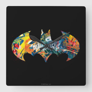 Batman Logo Neon/80s Graffiti Vierkante Klok