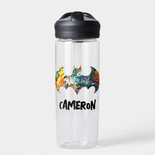 Batman Logo Neon 80's Graffiti Waterfles (Voorkant)