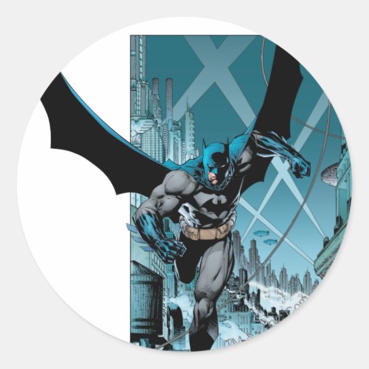 Batman met achtergrond stad ronde sticker (Voorkant)