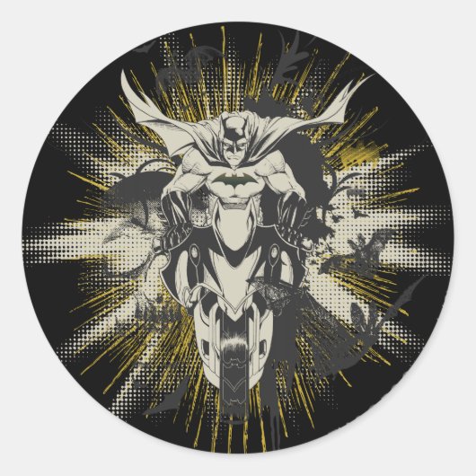 Batman op Bike Ronde Sticker (Voorkant)