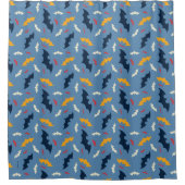 Batman | Patroon rood, blauw en geel Logo Douchegordijn (Voorkant)