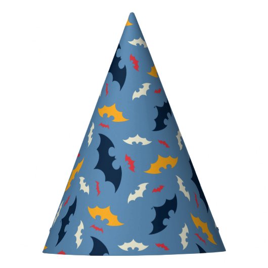 Batman | Patroon rood, blauw en geel Logo Feesthoedjes (Voorkant)
