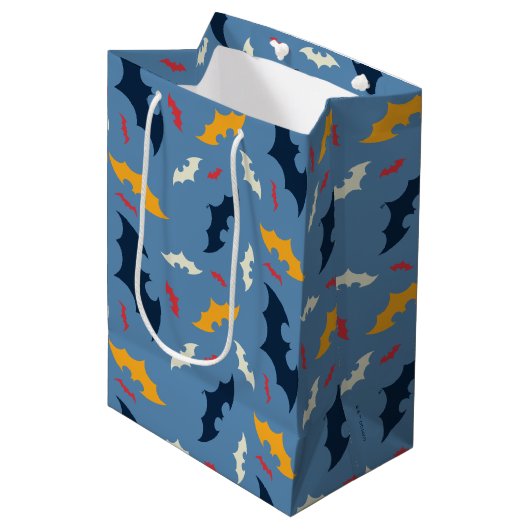 Batman | Patroon rood, blauw en geel Logo Medium Cadeauzakje (Voorkant Gekanteld)