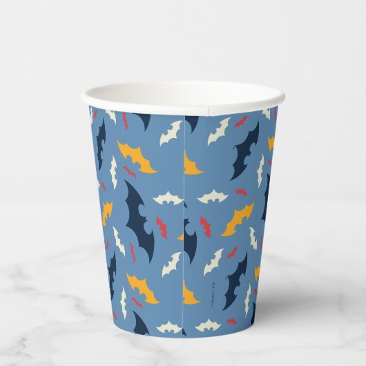 Batman | Patroon rood, blauw en geel Logo Papieren Bekers (Rechts)