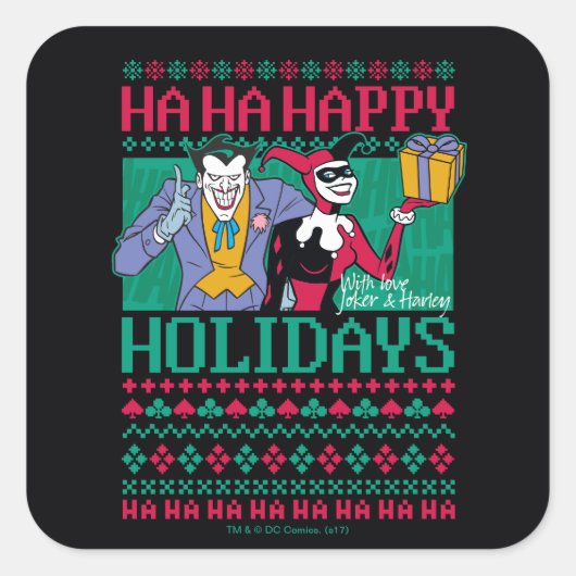 Batman | Prettige feestdagen Joker en Harley Quinn Vierkante Sticker (Voorkant)