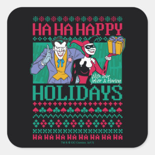 Batman   Prettige feestdagen Joker en Harley Quinn Vierkante Sticker