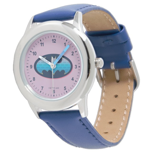 Batman | Roze en blauw symbool Horloge (Gekanteld)