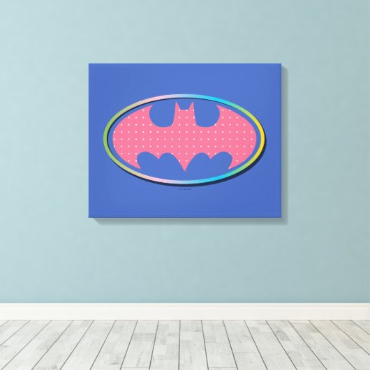 Batman | Roze poladot Logo Canvas Afdruk (Insitu (Houten vloer))