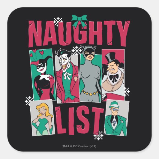 Batman | Santa Naughty Lijst van Villains Vierkante Sticker (Voorkant)