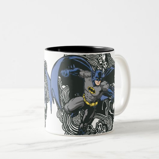 Batman Skulls/Ink Doodle 2 Tweekleurige Koffiemok (Voorkant rechts)