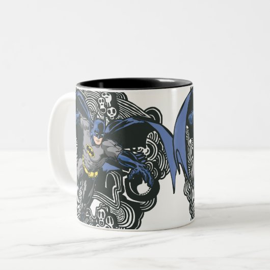 Batman Skulls/Ink Doodle 2 Tweekleurige Koffiemok (Voorkant links)