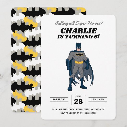 Batman Super Hero Birthday Uitnodiging (Voorkant / Achterkant)