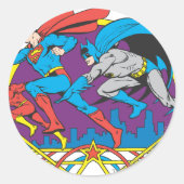 Batman + Superman + Flash Ronde Sticker (Voorkant)