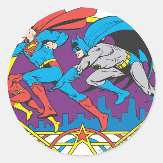 Batman + Superman + Flash Ronde Sticker (Voorkant)