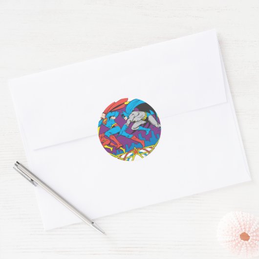 Batman + Superman + Flash Ronde Sticker (Envelop)
