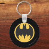 Batman Symbol | Donkergele cirkelvormige Logo Sleutelhanger (Voorkant)