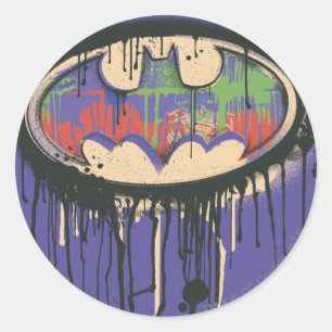 Batman Symbol   Groene Paarse Rode Logo Ronde Sticker