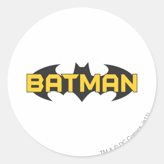 Batman Symbol | Naam Geel en zwart Logo Ronde Sticker (Voorkant)
