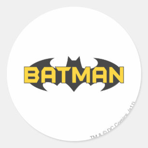 Batman Symbol Naam Geel en zwart Logo Ronde Sticker