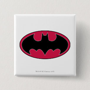 Batman Symbol   Rode zwarte Logo Vierkante Button 5,1 Cm