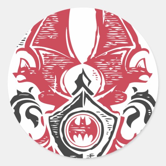 Batman Symbol | Rood zwarte bat Stempel Crest Logo Ronde Sticker (Voorkant)